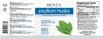 Photo of the BIOVEA Psyllium Husks 2000 mg label