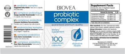 Photo of the BIOVEA Probiotic Complex label