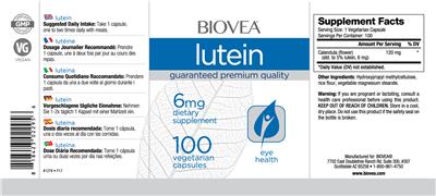 Photo of the BIOVEA Lutein 6 mg label