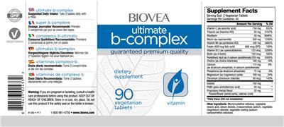 Photo of the BIOVEA Ultimate B-Complex label