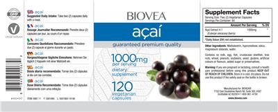 Photo of the BIOVEA Acai 1000 mg label