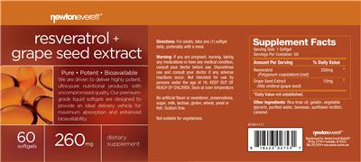 Photo of the NewtonEverett Resveratrol + Grape Seed Extract 260 mg label