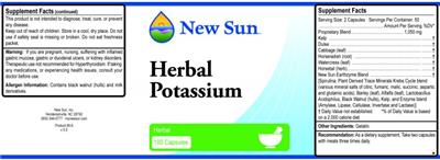Photo of the New Sun Herbal Potassium label