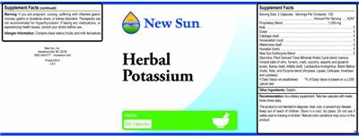 Photo of the New Sun Herbal Potassium label