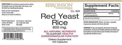 Photo of the Bronson Laboratories Red Yeast Rice 600 mg label