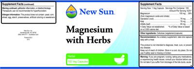 Photo of the New Sun Magnesium with Herbs label