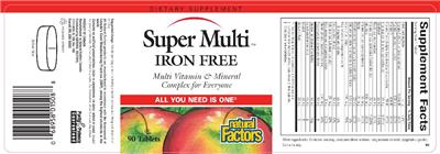 Photo of the Natural Factors Super Multi Iron Free Multi Vitamin & Mineral Complex for Everyone label
