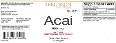 Photo of the Bronson Laboratories Acai 500 mg label