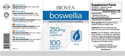 Photo of the BIOVEA Boswellia 250 mg label