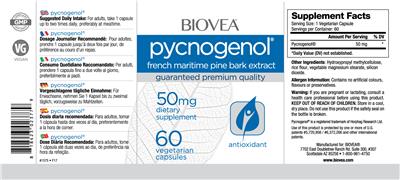 Photo of the BIOVEA Pycnogenol French Maritime Pine Bark Extract 50 mg label