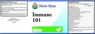 Photo of the New Sun Immune 101 label