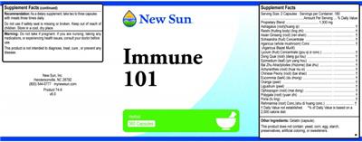 Photo of the New Sun Immune 101 label