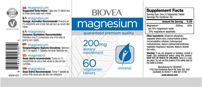 Photo of the BIOVEA Magnesium 200 mg label