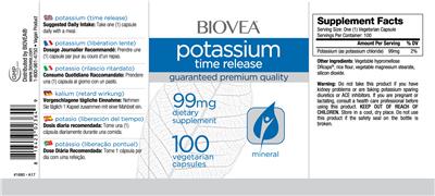 Photo of the BIOVEA Potassium Time Release 99 mg label