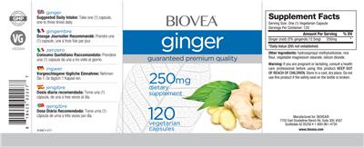 Photo of the BIOVEA Ginger 250 mg label