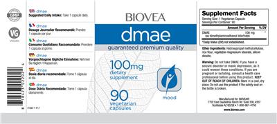 Photo of the BIOVEA DMAE 100 mg label