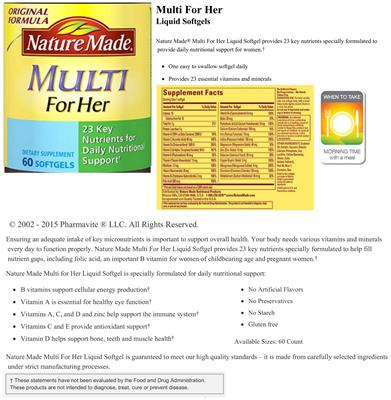 Photo of the Nature Made Multi For Her label
