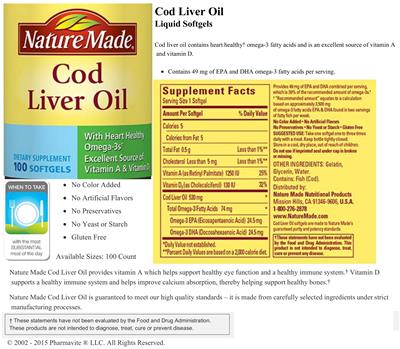 Photo of the Nature Made Cod Liver Oil label