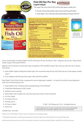 Photo of the Nature Made Fish Oil 1200 mg One Per Day label
