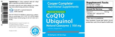 Photo of the Cooper Complete CoQ10 Ubiquinol 100 mg label