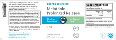 Photo of the Cooper Complete Melatonin Prolonged Release 3 mg label