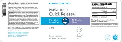Photo of the Cooper Complete Melatonin Quick Release 3 mg label