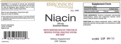 Photo of the Bronson Laboratories Niacin 250 mg Sustained Release label