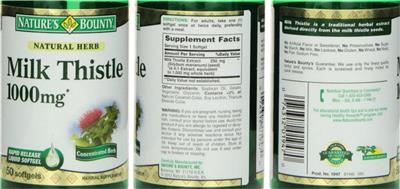 Photo of the Nature's Bounty Milk Thistle 1000 mg label