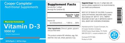 Photo of the Cooper Complete Vitamin D-3 1000 IU label