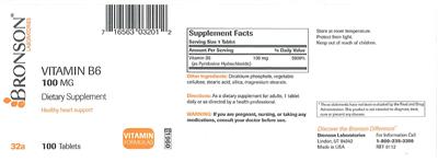 Photo of the Bronson Laboratories Vitamin B6 100 mg label
