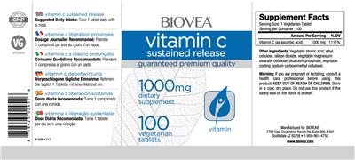 Photo of the BIOVEA Vitamin C Sustained Release 1000 mg label