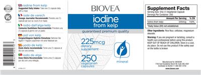 Photo of the BIOVEA Iodine From Kelp 225 mcg label