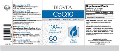 Photo of the BIOVEA CoQ10 100 mg label