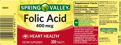 Photo of the Spring Valley Folic Acid 400 mcg label