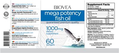 Photo of the BIOVEA Mega Potency Fish Oil 1000 mg label