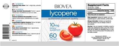 Photo of the BIOVEA Lycopene 10 mg label