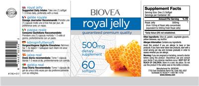 Photo of the BIOVEA Royal Jelly 500 mg label