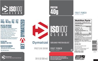 Photo of the Dymatize ISO100 Clear Fruit Punch label