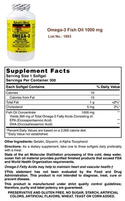 Photo of the Nature's Blend Omega-3 Fish Oil 1000 mg label