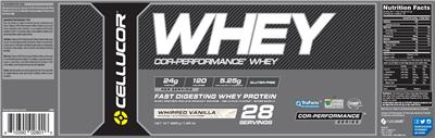 Photo of the Cellucor COR-Performance Whey Whipped Vanilla label