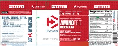 Photo of the Dymatize AminoPro with Energy Fruit Punch with Caffeine label