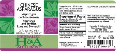 Photo of the Herbalist & Alchemist Chinese Asparagus label