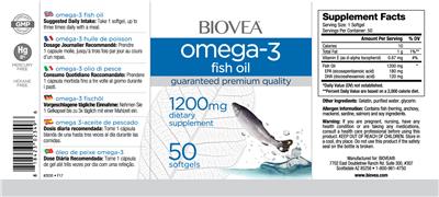 Photo of the BIOVEA Omega-3 Fish Oil 1200 mg label