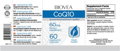 Photo of the BIOVEA CoQ10 60 mg label