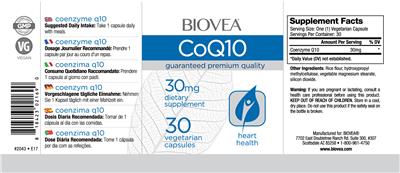 Photo of the BIOVEA CoQ10 30 mg label