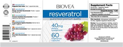 Photo of the BIOVEA Resveratrol 40 mg label