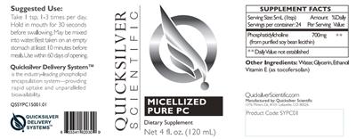 Photo of the Quicksilver Scientific Micellized Pure PC label