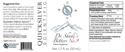 Photo of the Quicksilver Scientific Dr. Shade's Bitters No. 9 label