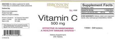 Photo of the Bronson Laboratories Vitamin C 500 mg label