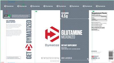 Photo of the Dymatize Glutamine Micronized Unflavored label